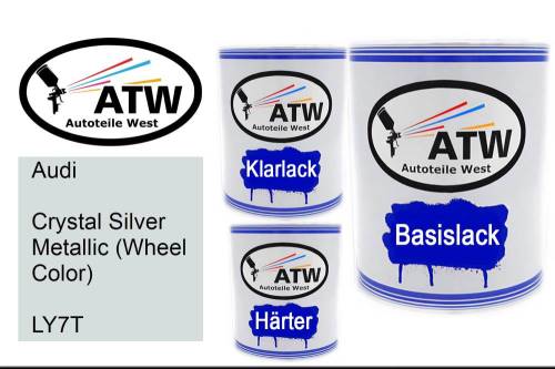 Audi, Crystal Silver Metallic (Wheel Color), LY7T: 1L Lackdose + 1L Klarlack + 500ml Härter - Set, von ATW Autoteile West.